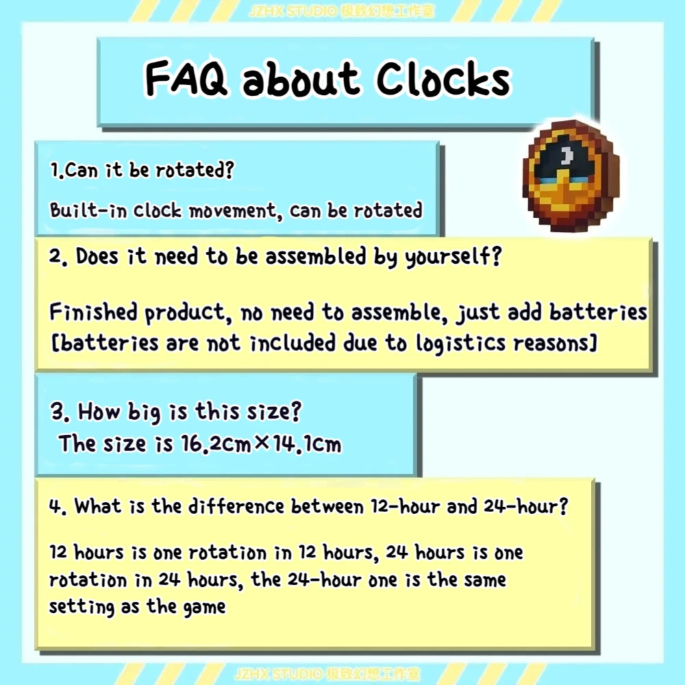 Iconic Pixel Day & Night Wall Clock 24H Rotating Cycle