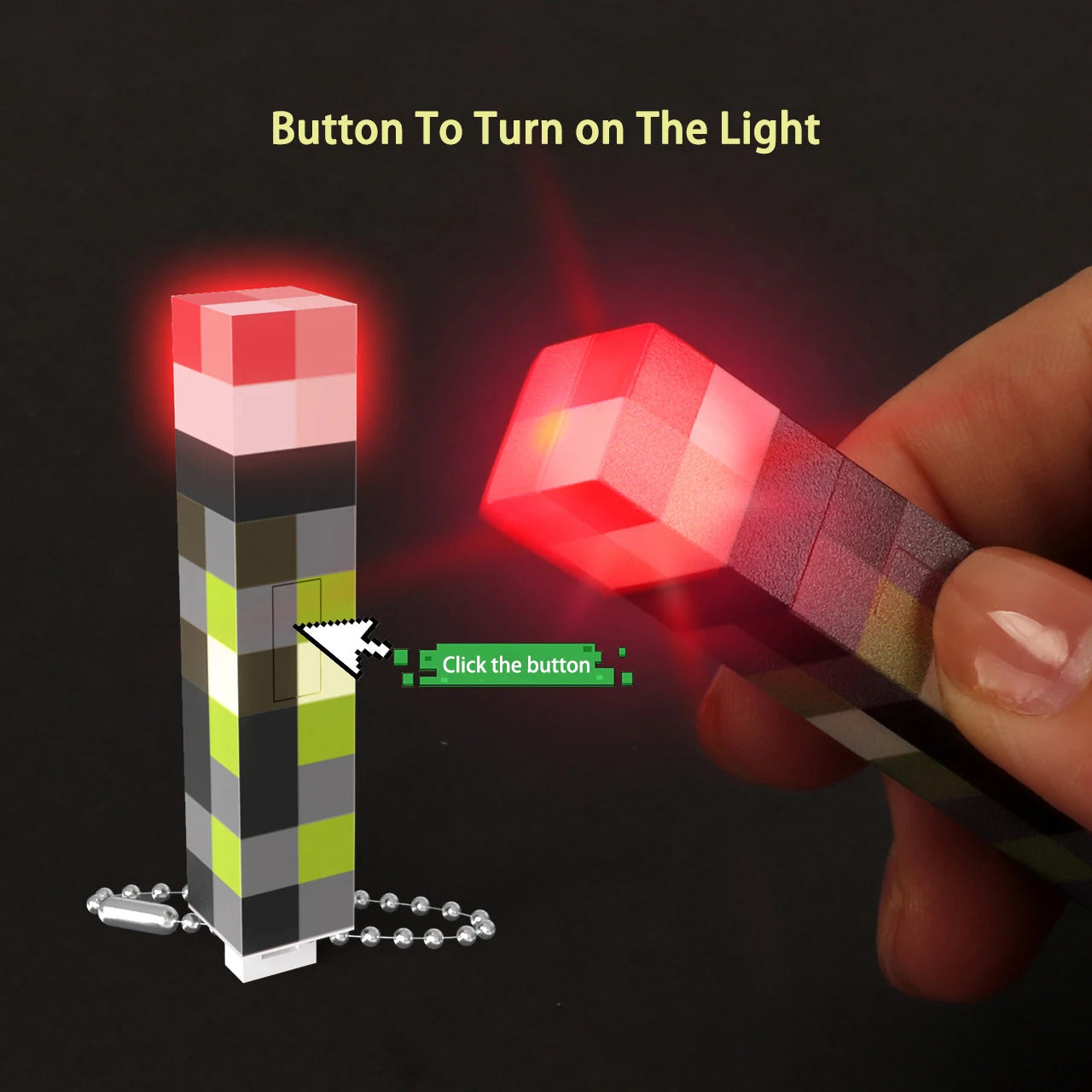 Pixel Wind Mini Torch – USB-rechargeable LED keychain, perfect as a night light, backpack pendant, or fun collectible